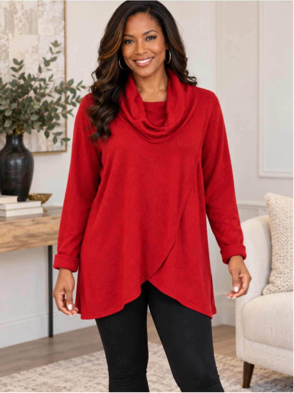 Notations Red Tulip Hem Cowl Neck Sweater – Women’s Size L